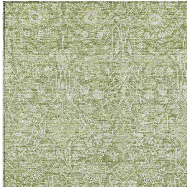 Homeroots 3' Artichoke Green And Ivory Floral Area Rug – Stylish, Washable, Indoor/Outdoor Design For Any Space 3' X 5' Polyester 604653