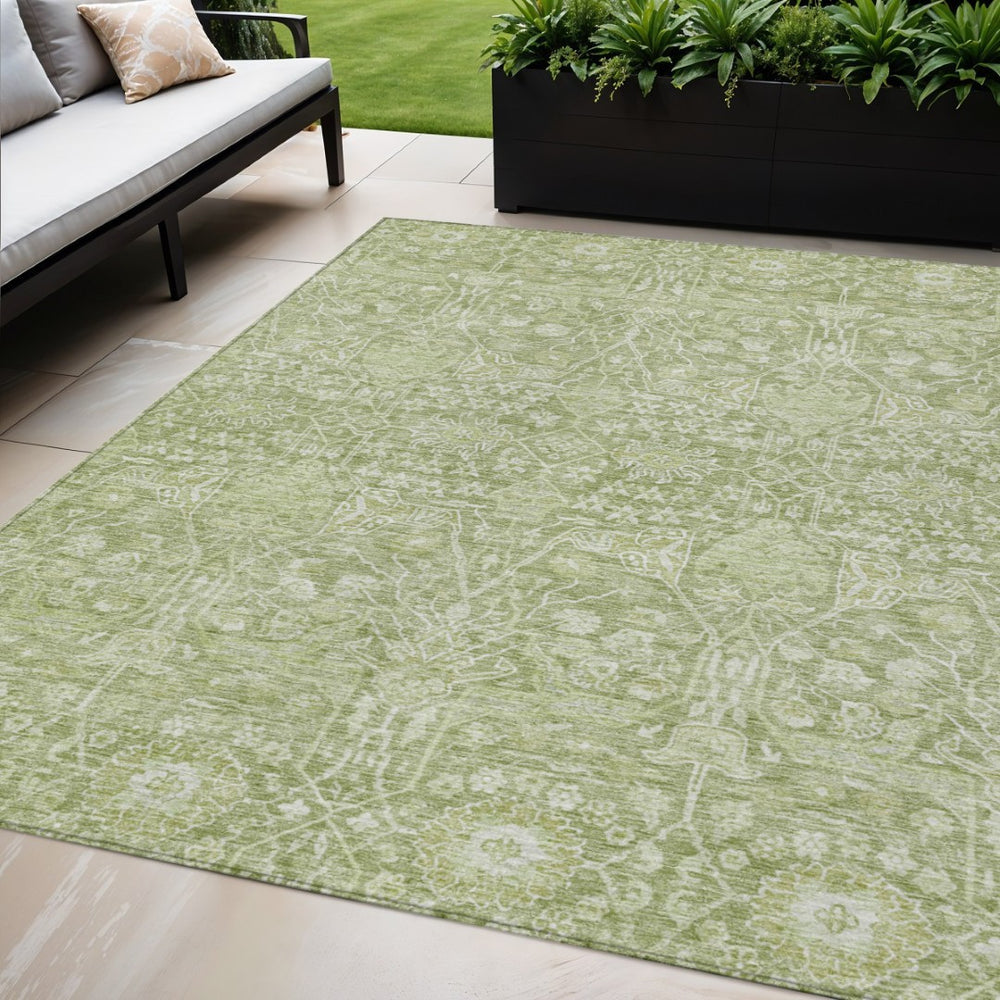 HomeRoots 5' Durable Artichoke Green & Ivory Floral Washable Area Rug for Indoor and Outdoor Spaces 5' X 8' 604654