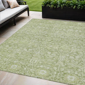 Homeroots 3' Artichoke Green And Ivory Floral Area Rug – Stylish, Washable, Indoor/Outdoor Design For Any Space 5' X 8' Polyester 604654