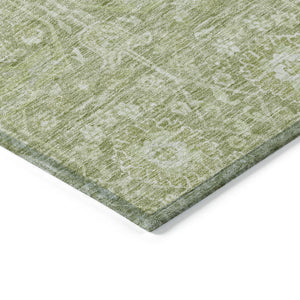 Homeroots 3' Artichoke Green And Ivory Floral Area Rug – Stylish, Washable, Indoor/Outdoor Design For Any Space 5' X 8' Polyester 604654