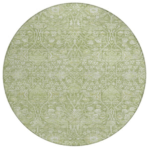 HomeRoots 5' Durable Artichoke Green & Ivory Floral Washable Area Rug for Indoor and Outdoor Spaces 8' Round 604655