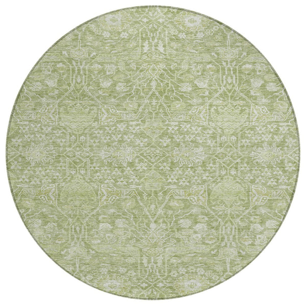 HomeRoots 5' Durable Artichoke Green & Ivory Floral Washable Area Rug for Indoor and Outdoor Spaces 8' Round 604655