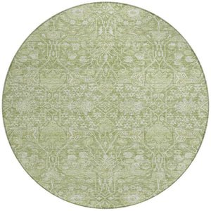 Homeroots 3' Artichoke Green And Ivory Floral Area Rug – Stylish, Washable, Indoor/Outdoor Design For Any Space 8' Round Polyester 604655