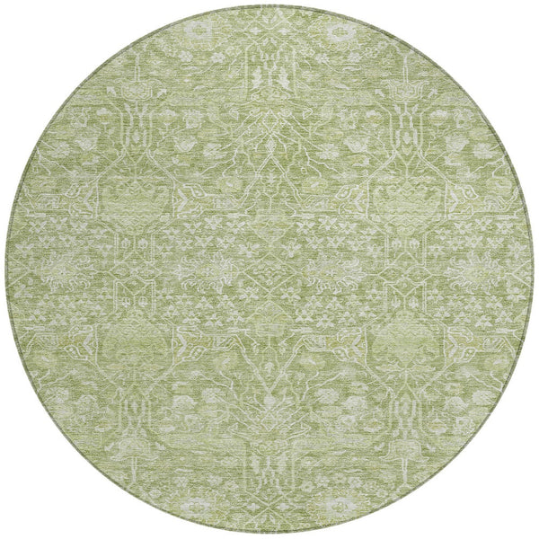 Homeroots 3' Artichoke Green And Ivory Floral Area Rug – Stylish, Washable, Indoor/Outdoor Design For Any Space 8' Round Polyester 604655