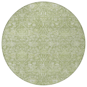 Homeroots 3' Artichoke Green And Ivory Floral Area Rug – Stylish, Washable, Indoor/Outdoor Design For Any Space 8' Round Polyester 604655