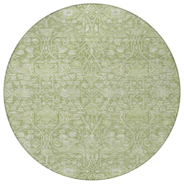 Homeroots 3' Artichoke Green And Ivory Floral Area Rug – Stylish, Washable, Indoor/Outdoor Design For Any Space 8' Round Polyester 604655