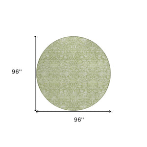 Homeroots 3' Artichoke Green And Ivory Floral Area Rug – Stylish, Washable, Indoor/Outdoor Design For Any Space 8' Round Polyester 604655