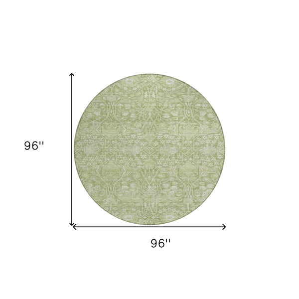 Homeroots 3' Artichoke Green And Ivory Floral Area Rug – Stylish, Washable, Indoor/Outdoor Design For Any Space 8' Round Polyester 604655