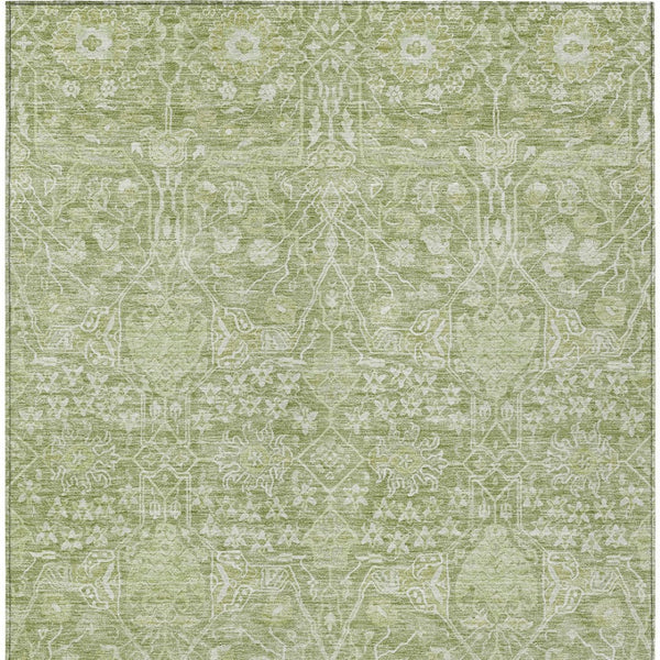 Homeroots 3' Artichoke Green And Ivory Floral Area Rug – Stylish, Washable, Indoor/Outdoor Design For Any Space 8' X 10' Polyester 604656