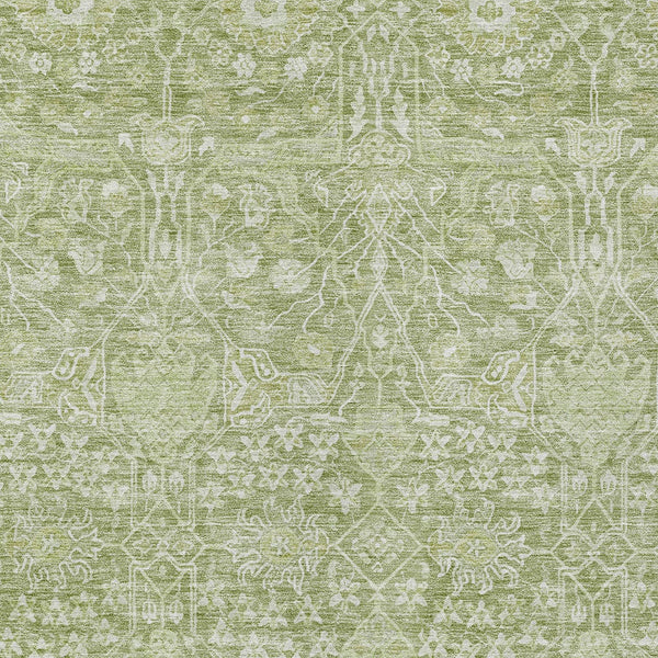Homeroots 3' Artichoke Green And Ivory Floral Area Rug – Stylish, Washable, Indoor/Outdoor Design For Any Space 8' X 10' Polyester 604656