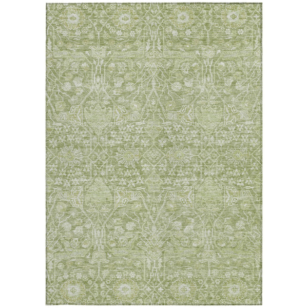 Homeroots 3' Artichoke Green And Ivory Floral Area Rug – Stylish, Washable, Indoor/Outdoor Design For Any Space 9' X 12' Polyester 604657