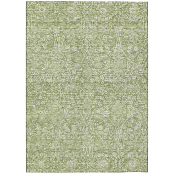 HomeRoots 9' X 12' Artichoke Green Floral Area Rug – Washable, Stylish, Durable for Indoor & Outdoor Spaces 604657