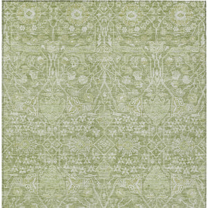 Homeroots 3' Artichoke Green And Ivory Floral Area Rug – Stylish, Washable, Indoor/Outdoor Design For Any Space 9' X 12' Polyester 604657