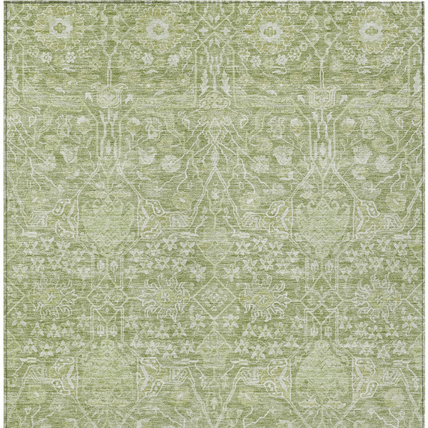 Homeroots 3' Artichoke Green And Ivory Floral Area Rug – Stylish, Washable, Indoor/Outdoor Design For Any Space 9' X 12' Polyester 604657