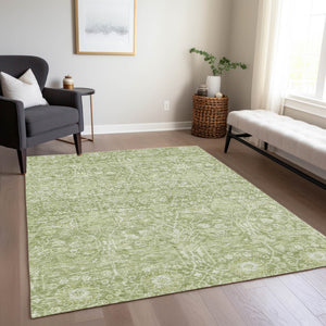Homeroots 3' Artichoke Green And Ivory Floral Area Rug – Stylish, Washable, Indoor/Outdoor Design For Any Space 9' X 12' Polyester 604657