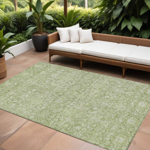 Homeroots 3' Artichoke Green And Ivory Floral Area Rug – Stylish, Washable, Indoor/Outdoor Design For Any Space 10' X 14' Polyester 604658