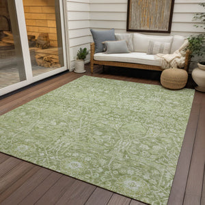 Homeroots 3' Artichoke Green And Ivory Floral Area Rug – Stylish, Washable, Indoor/Outdoor Design For Any Space 10' X 14' Polyester 604658