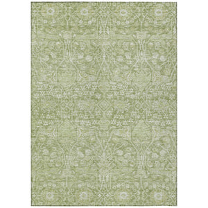 HomeRoots 5' Durable Artichoke Green & Ivory Floral Washable Area Rug for Indoor and Outdoor Spaces 10' X 14' 604658