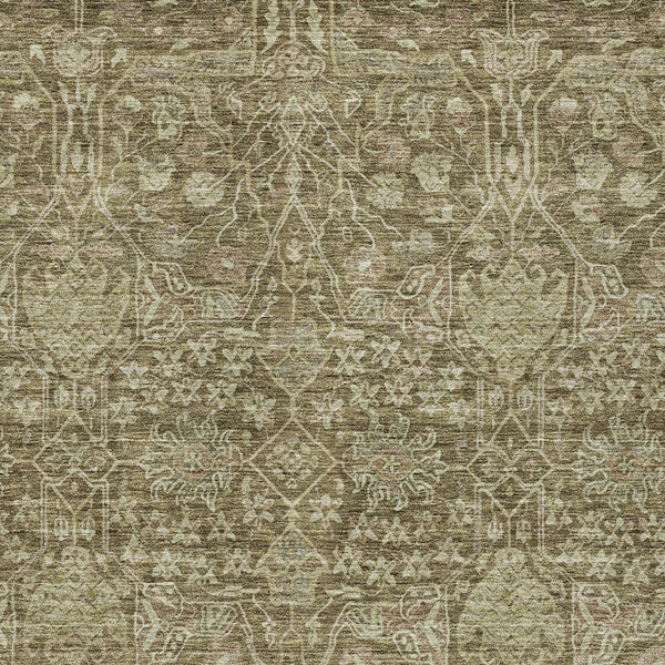 Homeroots 3' Artichoke Green And Ivory Floral Area Rug – Stylish, Washable, Indoor/Outdoor Design For Any Space 3' X 5' Polyester 604659