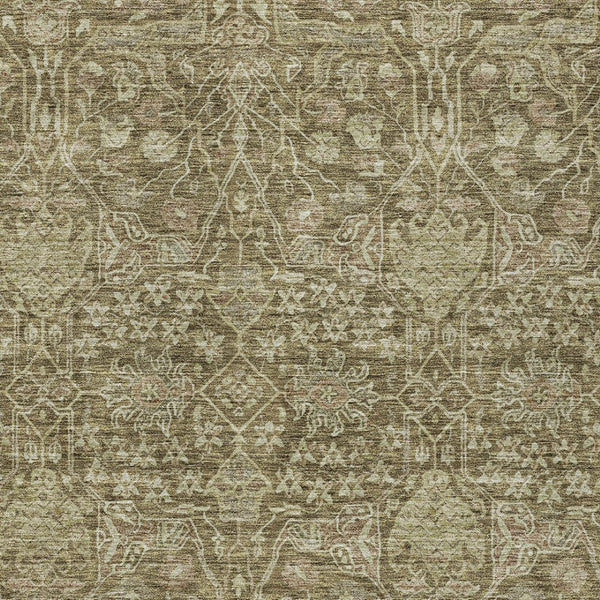 Homeroots 3' Artichoke Green And Ivory Floral Area Rug – Stylish, Washable, Indoor/Outdoor Design For Any Space 5' X 8' Polyester 604660