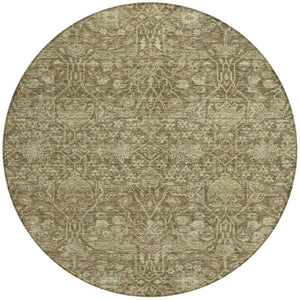 Homeroots 3' Artichoke Green And Ivory Floral Area Rug – Stylish, Washable, Indoor/Outdoor Design For Any Space 8' Round Polyester 604661