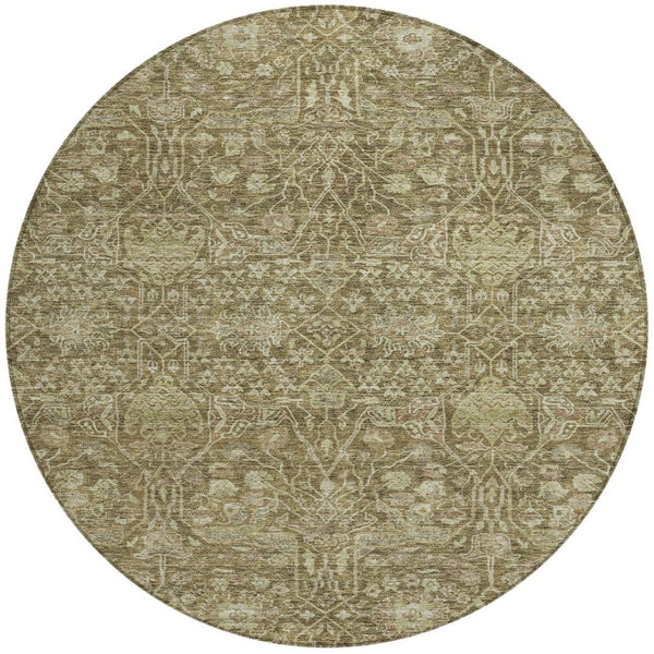Homeroots 3' Artichoke Green And Ivory Floral Area Rug – Stylish, Washable, Indoor/Outdoor Design For Any Space 8' Round Polyester 604661