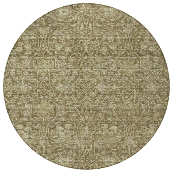 Homeroots 3' Artichoke Green And Ivory Floral Area Rug – Stylish, Washable, Indoor/Outdoor Design For Any Space 8' Round Polyester 604661