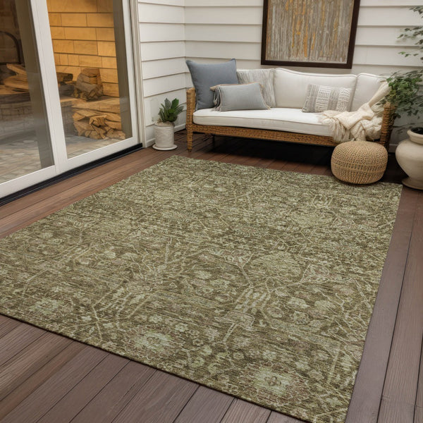 Homeroots 3' Artichoke Green And Ivory Floral Area Rug – Stylish, Washable, Indoor/Outdoor Design For Any Space 8' X 10' Polyester 604662