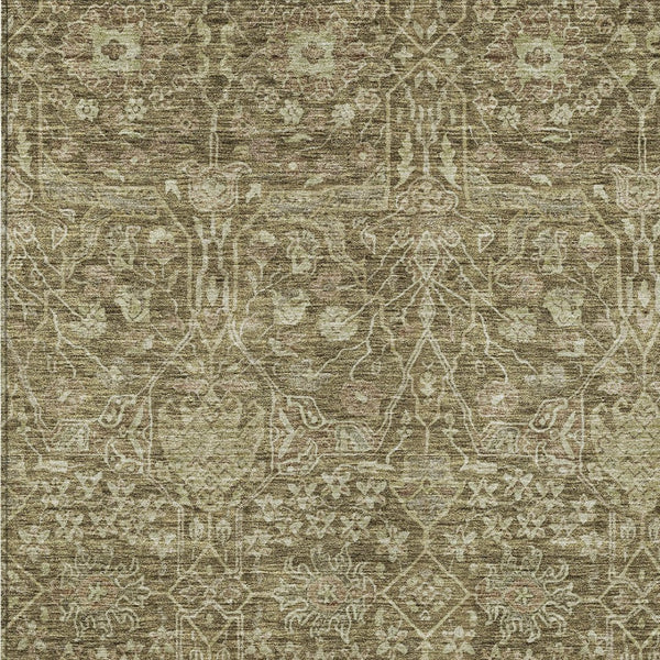 Homeroots 3' Artichoke Green And Ivory Floral Area Rug – Stylish, Washable, Indoor/Outdoor Design For Any Space 8' X 10' Polyester 604662