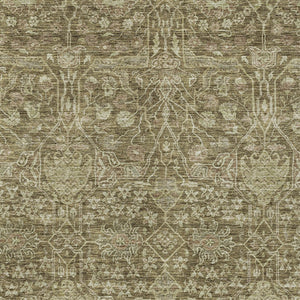 Homeroots 3' Artichoke Green And Ivory Floral Area Rug – Stylish, Washable, Indoor/Outdoor Design For Any Space 9' X 12' Polyester 604663