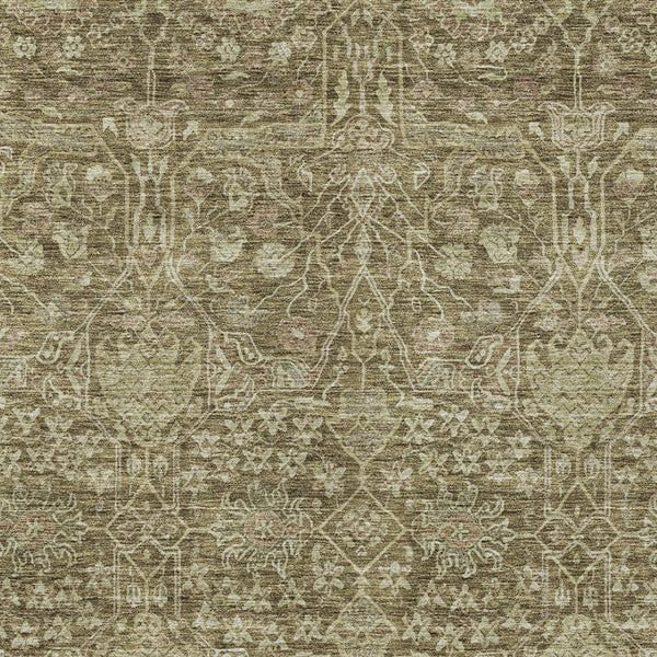 Homeroots 3' Artichoke Green And Ivory Floral Area Rug – Stylish, Washable, Indoor/Outdoor Design For Any Space 9' X 12' Polyester 604663