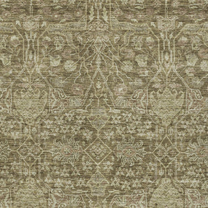 Homeroots 3' Artichoke Green And Ivory Floral Area Rug – Stylish, Washable, Indoor/Outdoor Design For Any Space 10' X 14' Polyester 604664