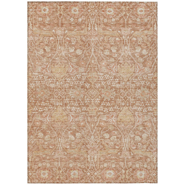 HomeRoots 5' Coral and Ivory Floral Area Rug – Durable, Washable, Perfect for Indoor and Outdoor Spaces! 5' X 8' 604666