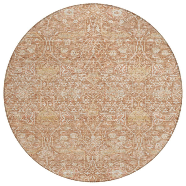 HomeRoots 5' Coral and Ivory Floral Area Rug – Durable, Washable, Perfect for Indoor and Outdoor Spaces! 8' Round 604667