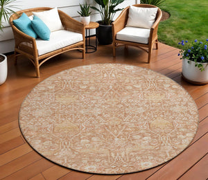 Homeroots 3' Artichoke Green And Ivory Floral Area Rug – Stylish, Washable, Indoor/Outdoor Design For Any Space 8' Round Polyester 604667