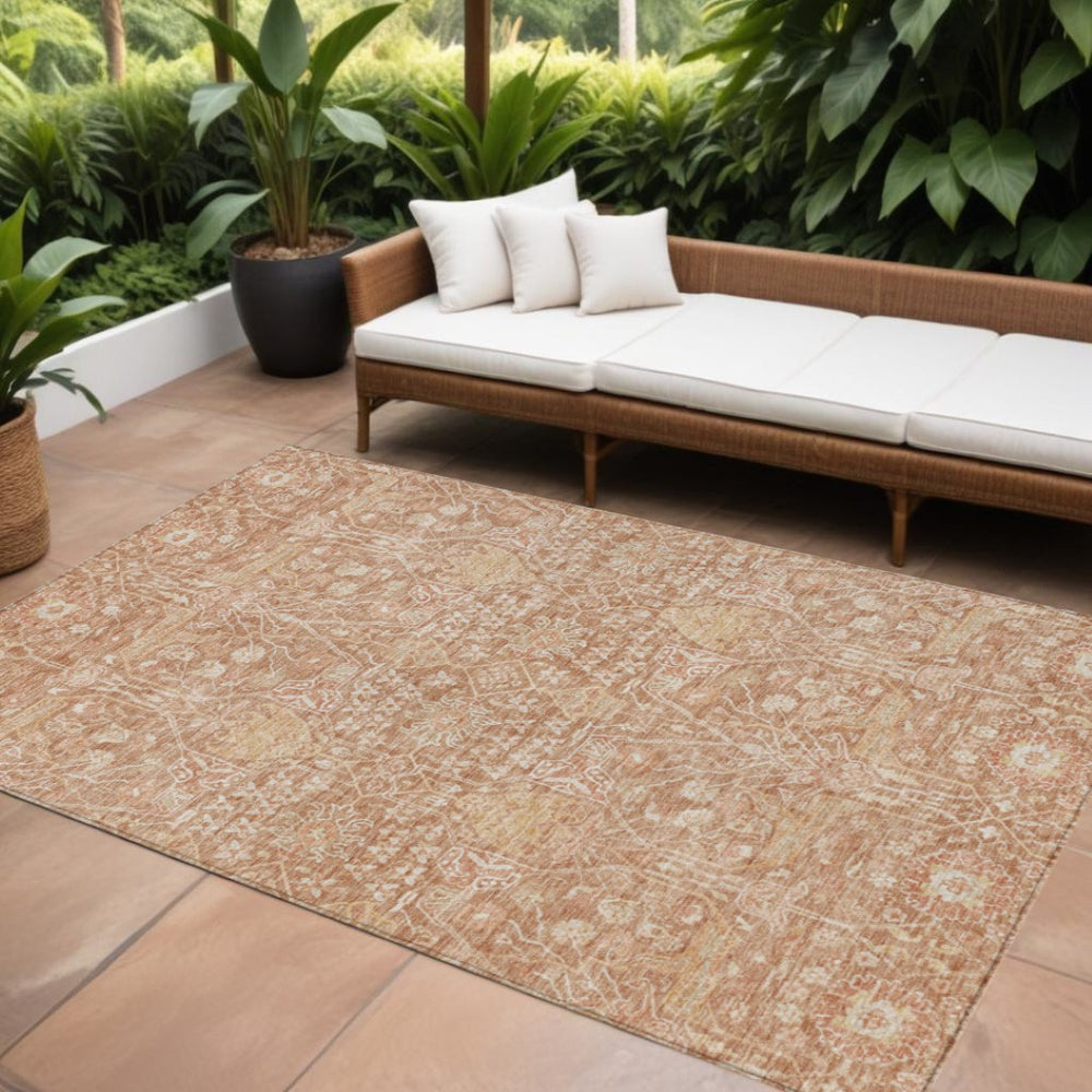 HomeRoots 9' Coral and Ivory Floral Washable Area Rug – Durable Indoor/Outdoor Design for High-Traffic Spaces 604669