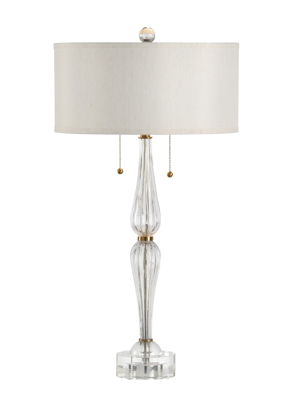 Wildwood Naomi Crystal Table Lamp With Polished Brass, Hourglass Silhouette & Beige Silkette Shade, Dual Pull-Chain Lighting 60467
