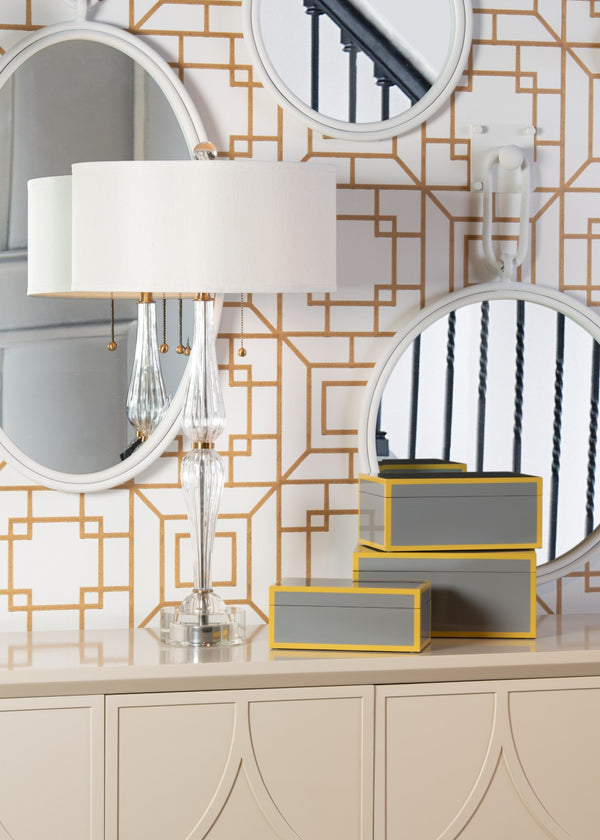 Wildwood Naomi Crystal Table Lamp With Polished Brass, Hourglass Silhouette & Beige Silkette Shade, Dual Pull-Chain Lighting 60467