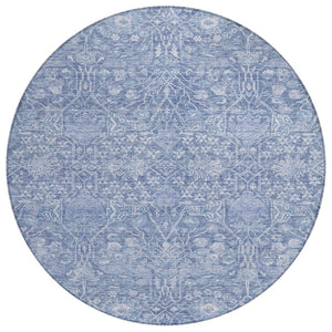 HomeRoots 5' Denim Blue and Ivory Floral Area Rug - Durable, Washable, Stylish for Indoor and Outdoor Spaces 8' Round 604673