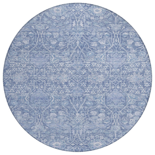HomeRoots 5' Denim Blue and Ivory Floral Area Rug - Durable, Washable, Stylish for Indoor and Outdoor Spaces 8' Round 604673