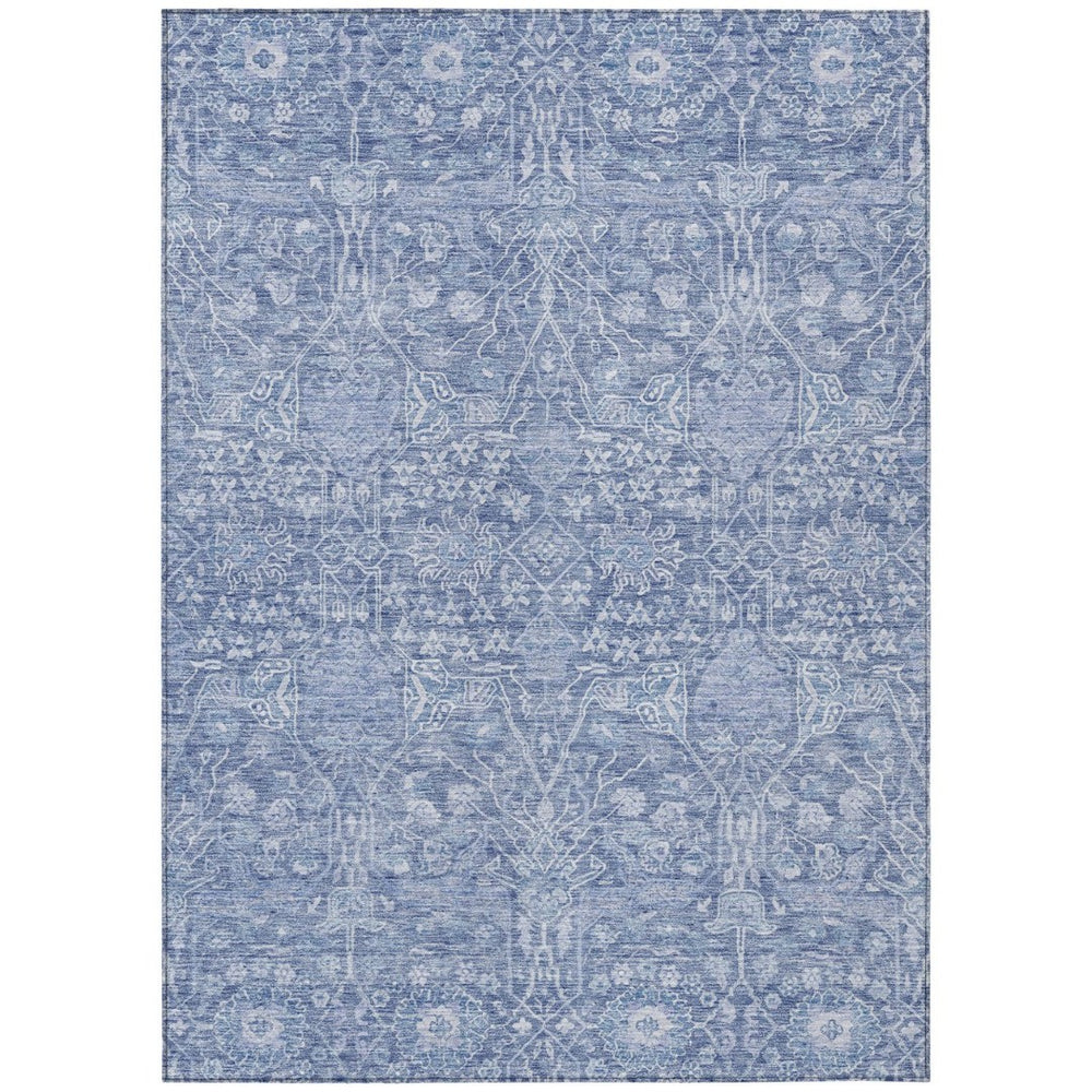 HomeRoots 9' X 12' Denim Blue Floral Area Rug - Stylish, Washable, Durable for Indoor & Outdoor Spaces 604675