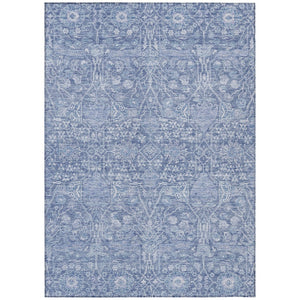 HomeRoots 9' X 12' Denim Blue Floral Area Rug - Stylish, Washable, Durable for Indoor & Outdoor Spaces 604675