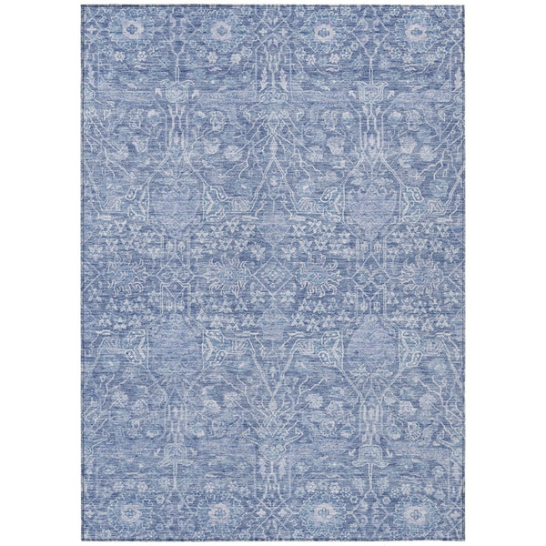 HomeRoots 9' X 12' Denim Blue Floral Area Rug - Stylish, Washable, Durable for Indoor & Outdoor Spaces 604675