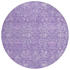 HomeRoots 5' Elegant Plum and Lavender Floral Indoor Outdoor Area Rug, Washable, Durable for High-Traffic Areas 8' Round 604679