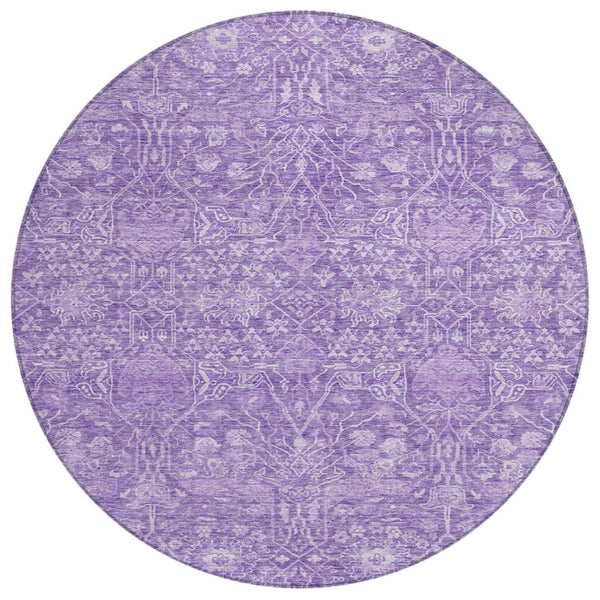 HomeRoots 5' Elegant Plum and Lavender Floral Indoor Outdoor Area Rug, Washable, Durable for High-Traffic Areas 8' Round 604679