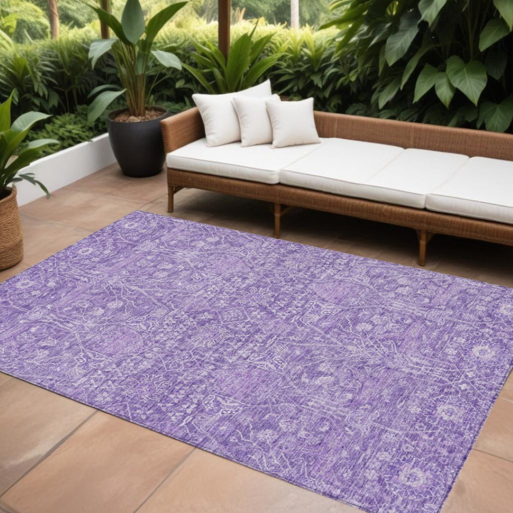 HomeRoots 9' X 12' Elegant Plum & Lavender Floral Washable Area Rug for Indoor & Outdoor High Traffic Use 604681