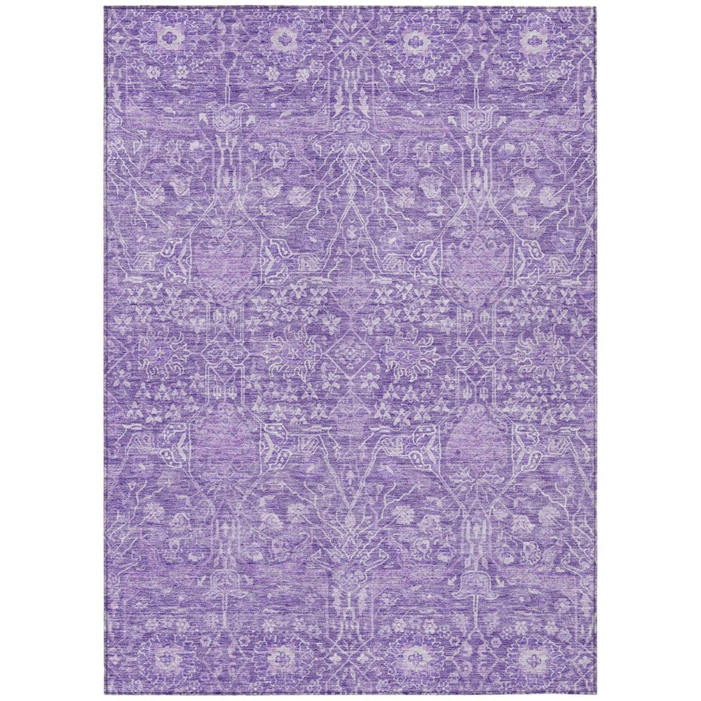HomeRoots 9' X 12' Elegant Plum & Lavender Floral Washable Area Rug for Indoor & Outdoor High Traffic Use 604681