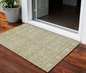 Homeroots 3' Artichoke Green And Ivory Floral Area Rug – Stylish, Washable, Indoor/Outdoor Design For Any Space 3' X 5' Polyester 604683