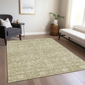 Homeroots 3' Artichoke Green And Ivory Floral Area Rug – Stylish, Washable, Indoor/Outdoor Design For Any Space 3' X 5' Polyester 604683