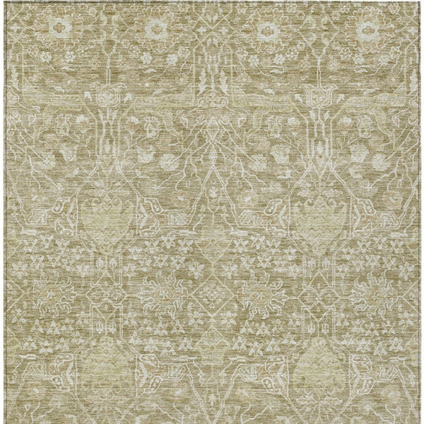 Homeroots 3' Artichoke Green And Ivory Floral Area Rug – Stylish, Washable, Indoor/Outdoor Design For Any Space 5' X 8' Polyester 604684